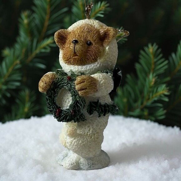 Set of 3 Sparkly Snow Suit Teddy Bear Ornaments 1990s Glittered Resin Christmas - Picture 2 of 12